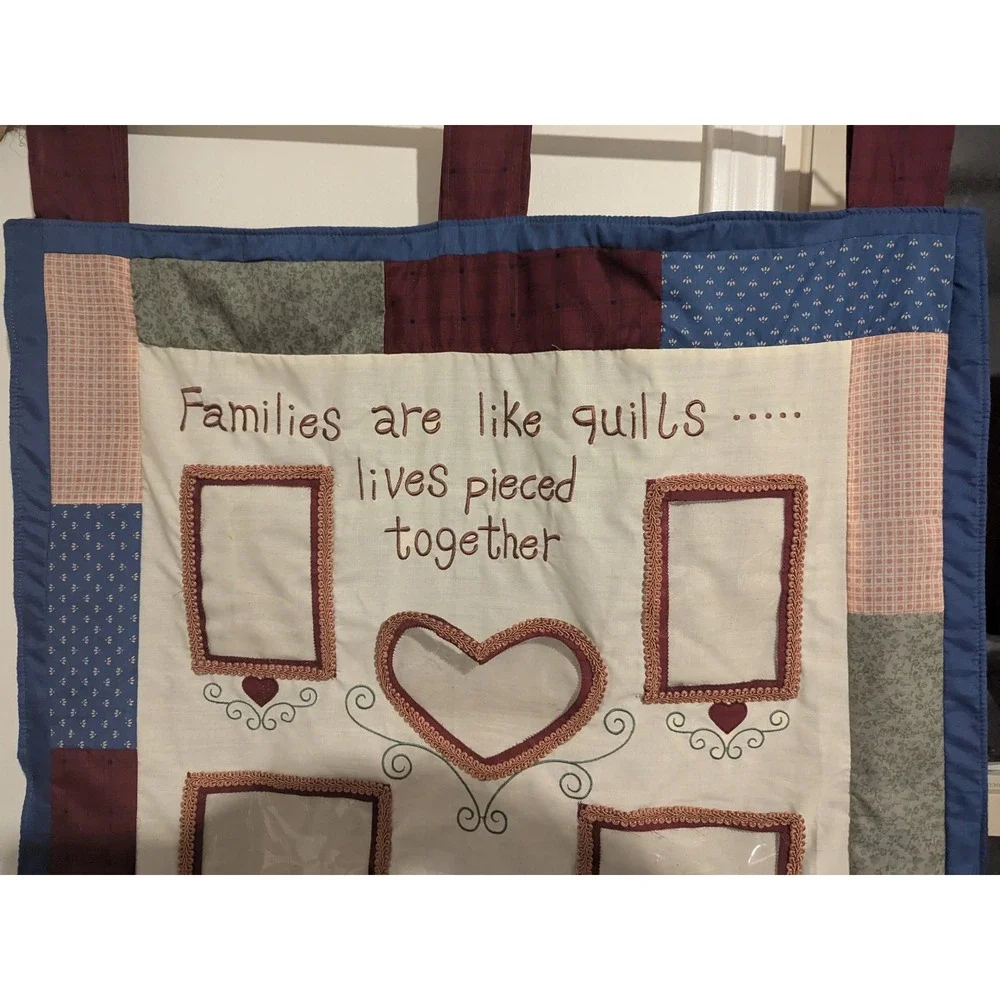 Families are Like Quilts Photo Hanging Display Wooden Heart Accents Multicolored